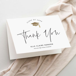 シンプルなスクリプト ブラック＆ホワイト フォト 卒業式 サンキューカード