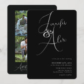 シンプルなスクリプト ミニマリスト フォト コラージュ ウェディング 招待状 (正面/裏面)