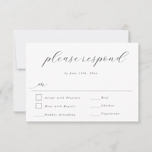 シンプルなスクリプト 現代の結婚式 出席・欠席 返信カード (正面)