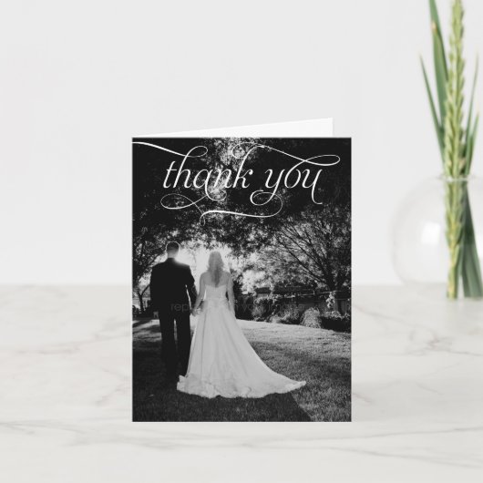 シンプルなスクリプト 結婚式の写真 御礼カード サンキューカード (正面)