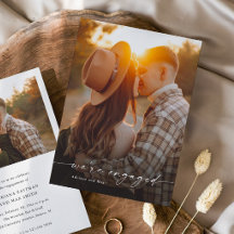 シンプルなスクリプト 2枚の写真 ウェディング 婚約