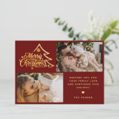 シンプルなスクリプト　2枚の写真　赤　メリークリスマス シーズンカード (スタンド正面)