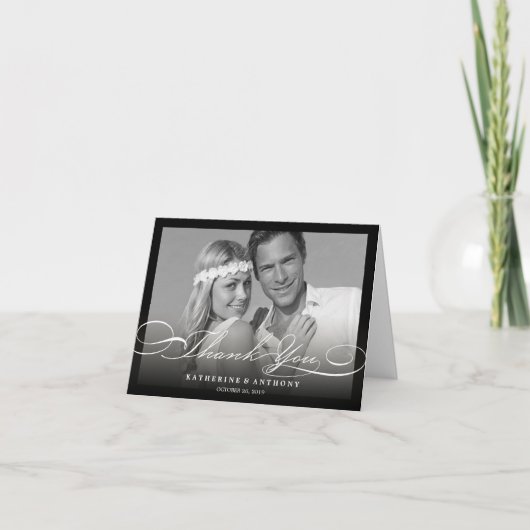 シンプルなスタイリッシュ原稿の結婚式の写真カード感謝していしています サンキューカード (正面)