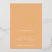 シンプルなスタイルの結婚式「Save the Date」ペーチ 箔招待状 (正面)