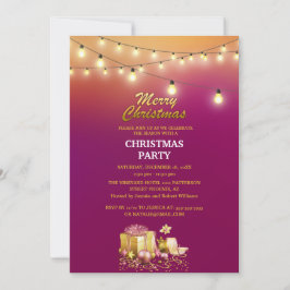 シンプルなストリングライトクリスマスパーティー 招待状