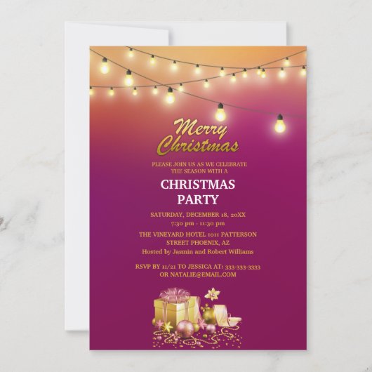 シンプルなストリングライトクリスマスパーティー 招待状 (正面)