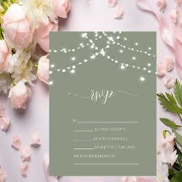シンプルなストリングライト セージグリーン 結婚式 RSVP 招待状