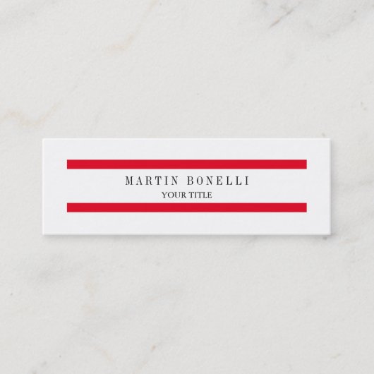シンプルなスリムレッドラインホワイトシンプルビジネスカード スキニー名刺 (正面)