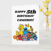 シンプルなセサミストリートのお友達 1歳の誕生日 カード (黄色い花)