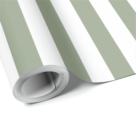 シンプルなセージグリーンとホワイトのストライプ模様 ラッピングペーパー (ロールコーナー)