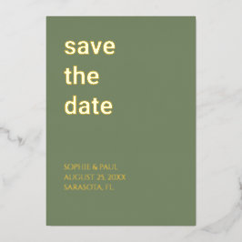 シンプルなセージグリーンのフォイルSave the Date 招待状