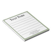 シンプルなセージグリーンのレトロなデザインにあなたのお名前を入れた罫線入りノート ノートパッド (アングル)