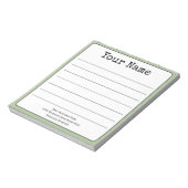 シンプルなセージグリーンのレトロなデザインにあなたのお名前を入れた罫線入りノート ノートパッド (回転)