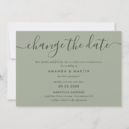 シンプルなセージグリーンの日程変更延期カード 案内状