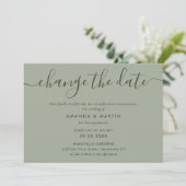 シンプルなセージグリーンの日程変更延期カード 案内状 (スタンド正面)