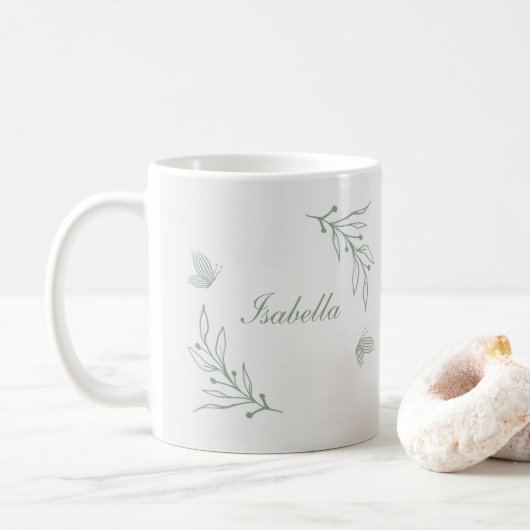 シンプルなセージグリーンの植物 コーヒーマグカップ (ドーナツ)