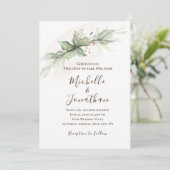 シンプルなセージグリーンゴールドの花のクリスチャンウェディング 招待状 (スタンド正面)
