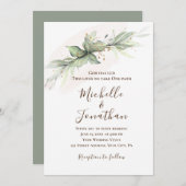 シンプルなセージグリーンゴールドの花のクリスチャンウェディング 招待状 (正面/裏面)