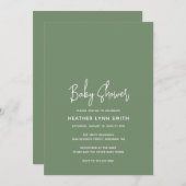 シンプルなセージグリーン エレガント モダン ベビーシャワー 招待状 (正面/裏面)