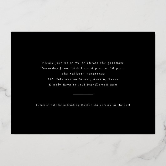 シンプルなタイプの写真 卒業パーティー 箔招待状 (裏面)