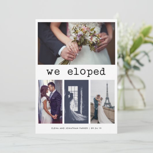 シンプルなタイプライターの文字私達は写真|の4駆け落ちしました 案内状 (スタンド正面)