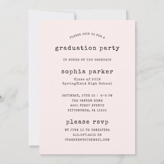 シンプルなタイプライターの赤面|の卒業パーティー4の写真 招待状 (裏面)