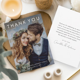 シンプルなタイポグラフィのモダンな写真の結婚式 サンキューカード
