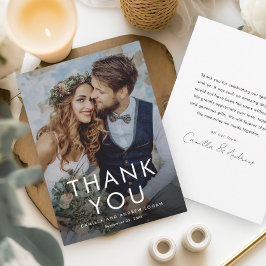 シンプルなタイポグラフィのモダンな写真の結婚式 サンキューカード