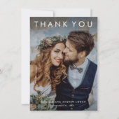 シンプルなタイポグラフィのモダンな写真の結婚式 サンキューカード (正面)