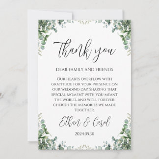 シンプルなタイポグラフィーの結婚式のお礼カード サンキューカード