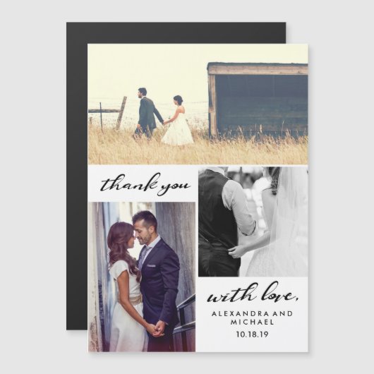シンプルなタイポグラフィ|は3つの写真の結婚式感謝していしています (正面/裏面)