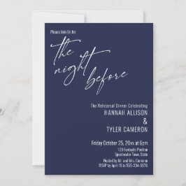 シンプルなタイポグラフィ ネイビーブルーの「The Night Before」 招待状