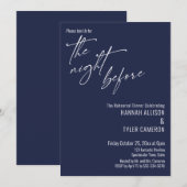 シンプルなタイポグラフィ ネイビーブルーの「The Night Before」 招待状 (正面/裏面)