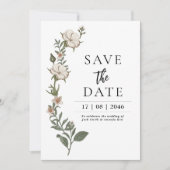 シンプルなタイムレスフラワーウェディングの「save the date」カード 招待状 (正面)