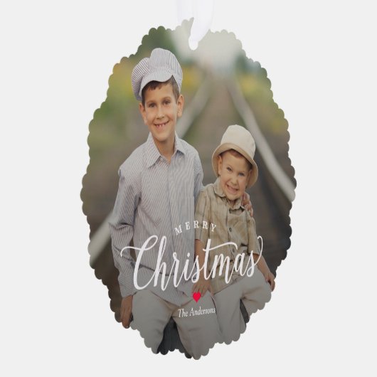 シンプルなタイムレス写真オーナメントクリスマスカード オーナメントカード (右)