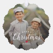 シンプルなタイムレス写真オーナメントクリスマスカード オーナメントカード (正面)