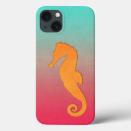 シンプルなタツノオトシゴのオレンジのシルエット 海のモチーフ iPhone 13ケース