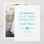 シンプルなターコイズの写真サプライズ スイート16 招待状 (正面/裏面)