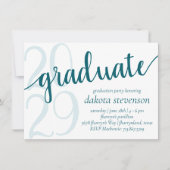 シンプルなターコイズグリーン卒業式 | ダークジャードグリーン スクリプト 年 招待状 (正面)