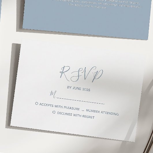 シンプルなダスティブルーの結婚式 出欠カード