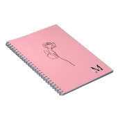 シンプルなダスティローズの花モチーフとエレガントなイニシャル名 ノートブック (右側)