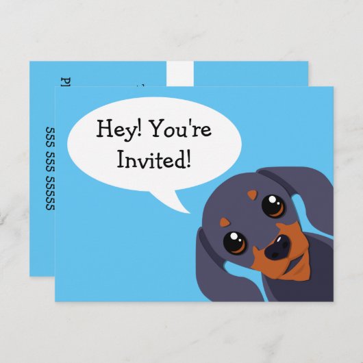 シンプルなダックスフントのダックスフントの誕生日の招待状 招待状 (正面/裏面)