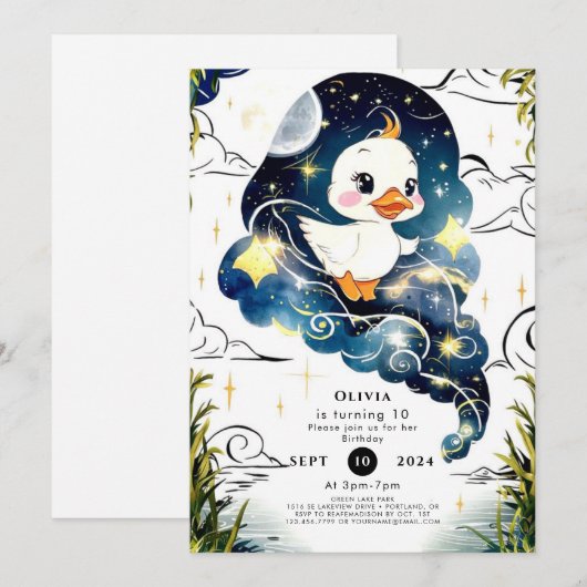 シンプルなダックバースデー 招待状 (正面/裏面)