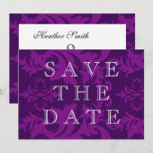 シンプルなダマスク ワイン色のSave The Date セーブザデート (正面/裏面)