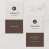 シンプルなチョコレート及びクリームのモノグラムの名刺 名刺 (正面/裏面)