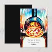 シンプルなチーズパーティーピザの誕生日 サンキューカード (正面/裏面)