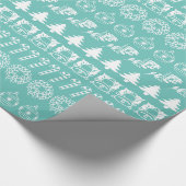 シンプルなティール(緑がかった色)および白の列のクリスマスパターン ラッピングペーパー (角)