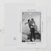 シンプルなテキストと写真の結婚式の事前告知 セーブザデート (正面/裏面)