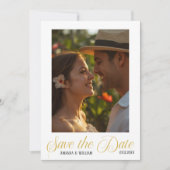 シンプルなテキストと写真の結婚式 セーブザデート (正面)