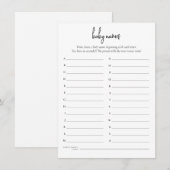 シンプルなテキスト 赤ちゃんの名前 シャワーゲーム カード (正面/裏面)